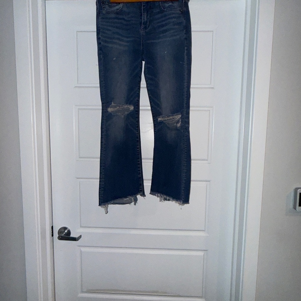 American Eagle Outfitters Distressed Flare Jeans in Blue